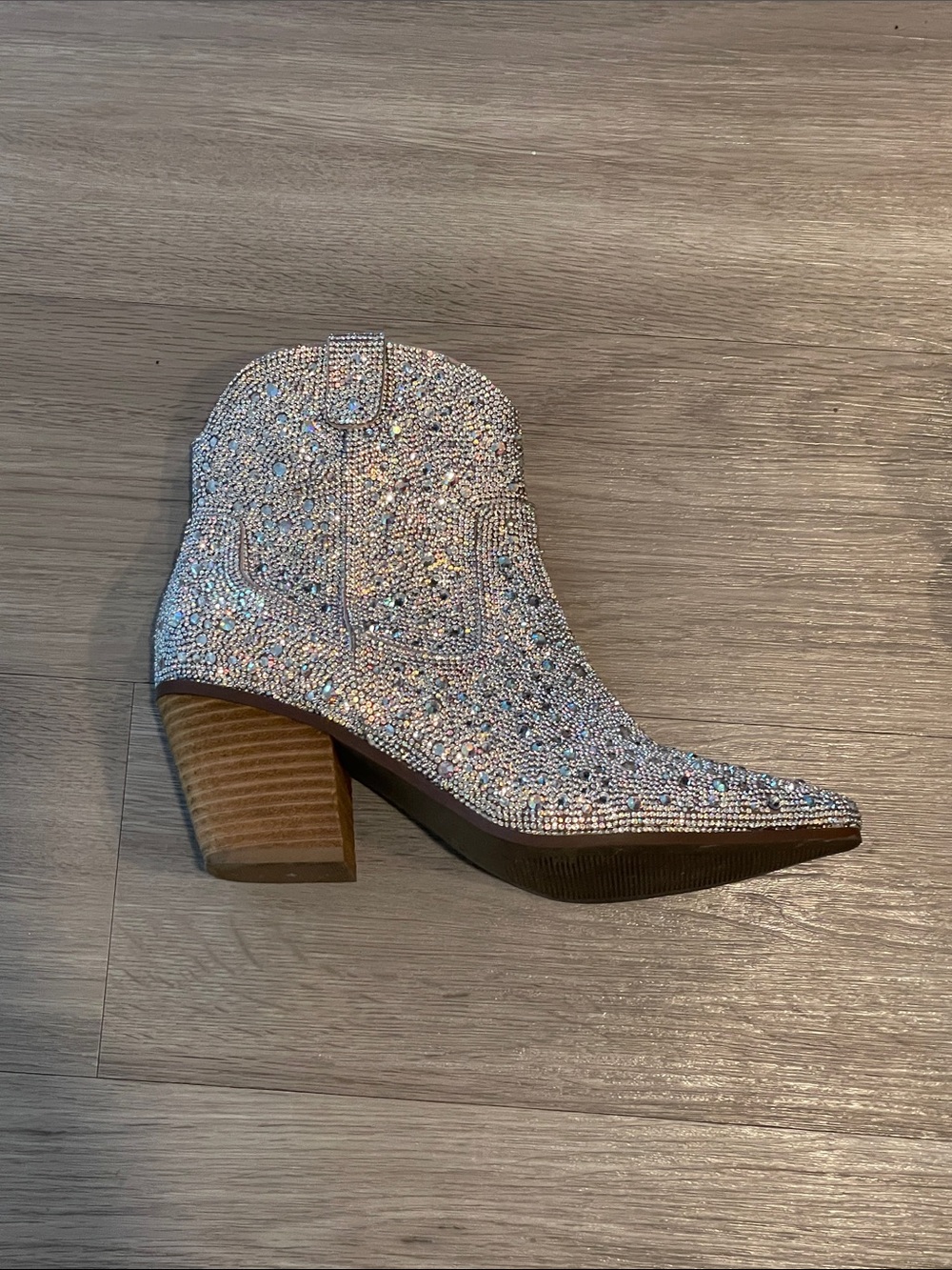 Embellished Silver Women’s Ankle Bootie - Sparkle Block Heel